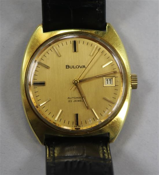 A gentlemans steel and gold plated Bulova automatic wrist watch.